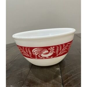 Vintage Hazel Atlas Red Rooster Band 7" Mixing Bowl - Farmhouse Kitchen Decor